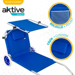 Aktive 2 In 1 Beach Day Folding Lounge 62x117x62 Cm -Marine Explorer aktive 2 in 1 beach day folding lounge 62x117x62 cm 2